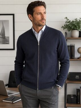 M&S Marks & Spencer Navy Zip-Up Knit Sweater Jacket Size M